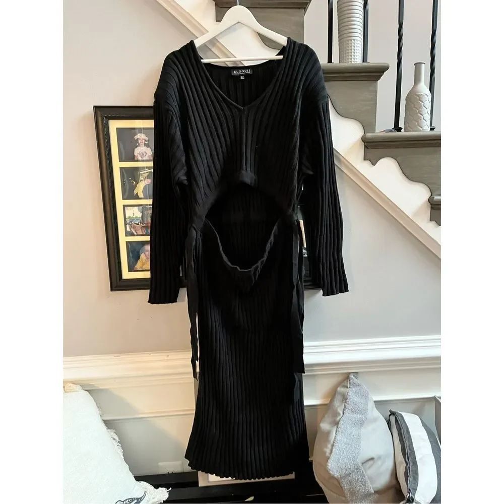 Eloquii Black Open Front Cross Belted Sweater Dress sz 26/28 NWT